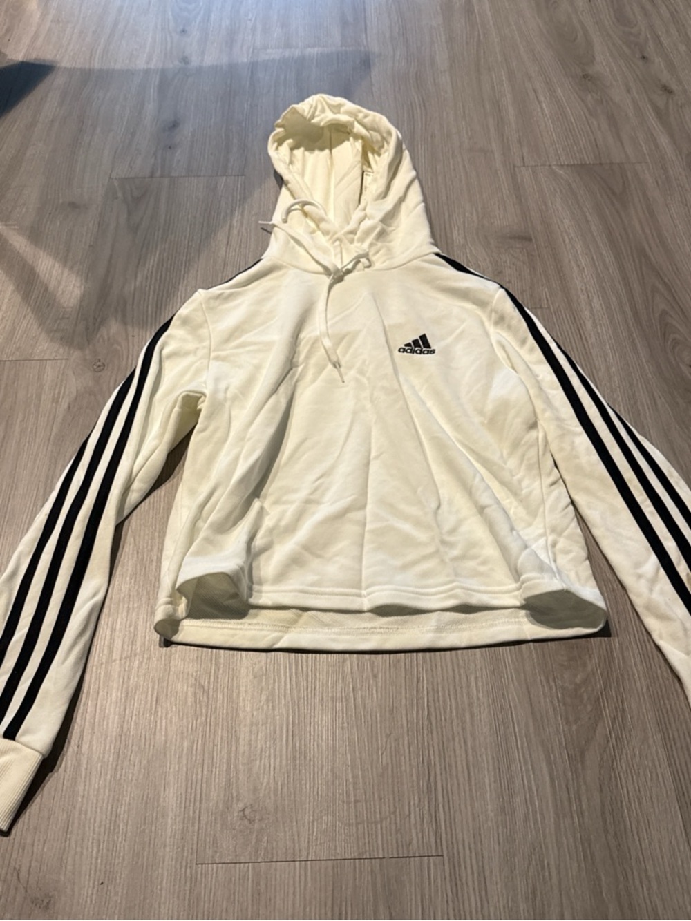 adidas Cream Hoodie with Black Three-Stripes